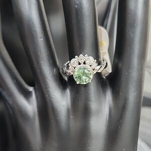 LAB CREATED LIGHT GREEN TOPAZ RING with RHODIUM PLATING